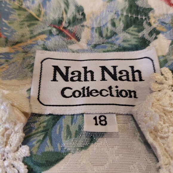 VTG Nah Nah Nah Blouse womens 18 Pastel Lace scalloped neck Floral Cottage Core - Picture 6 of 11